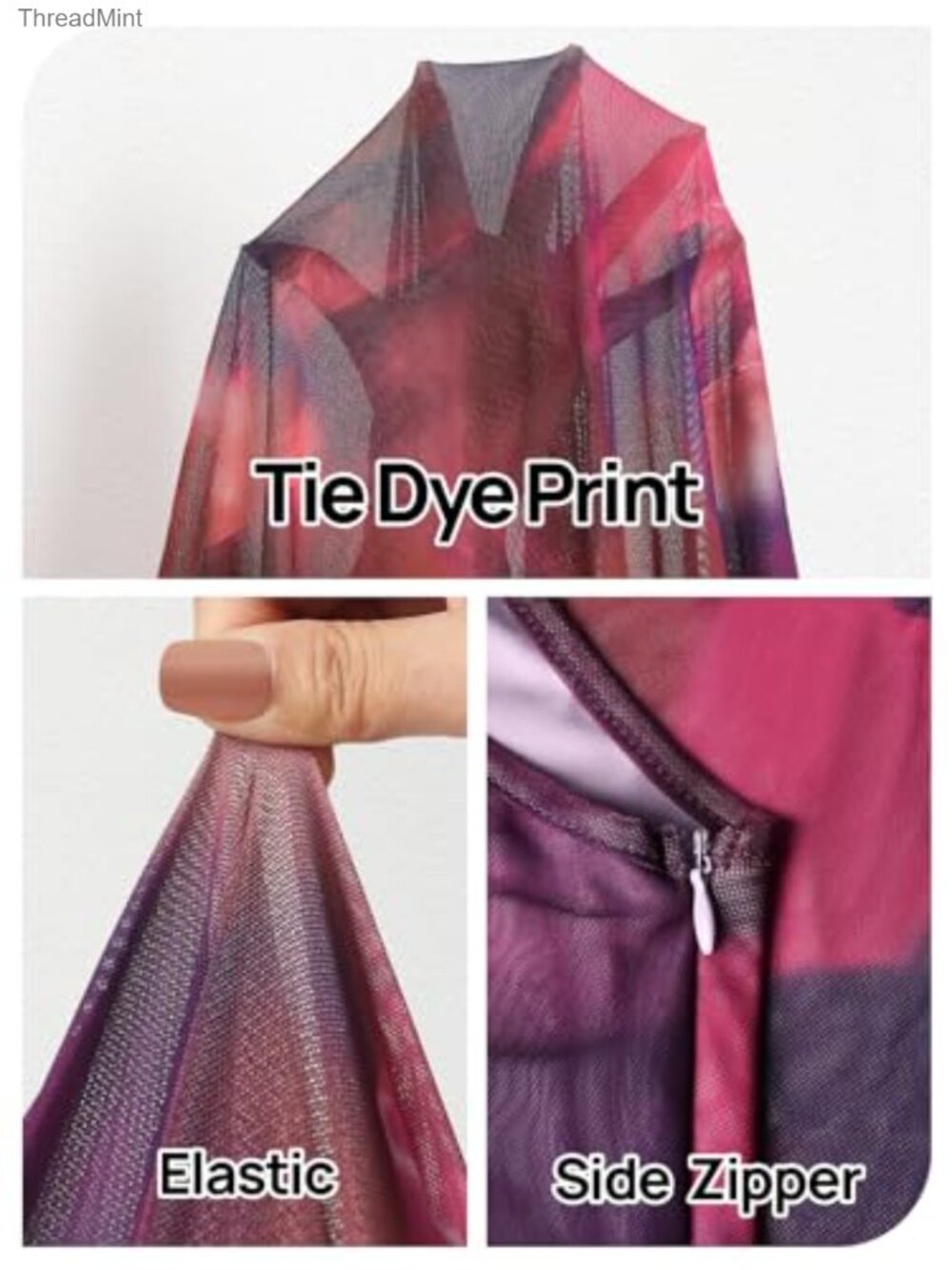 Sleeveless Bodycon Mesh Maxi Dress - Tie Dye Party - Picture 6 of 7
